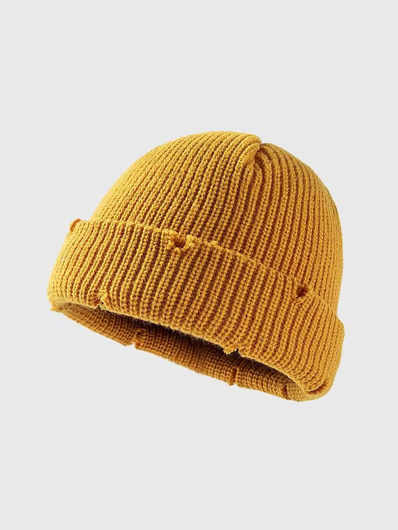Distressed Cuffed Knit Hat