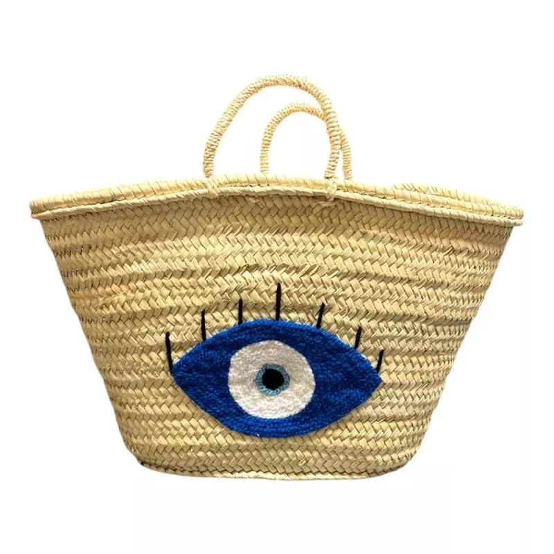 EVIL EYE CHARM STRAW TOTE