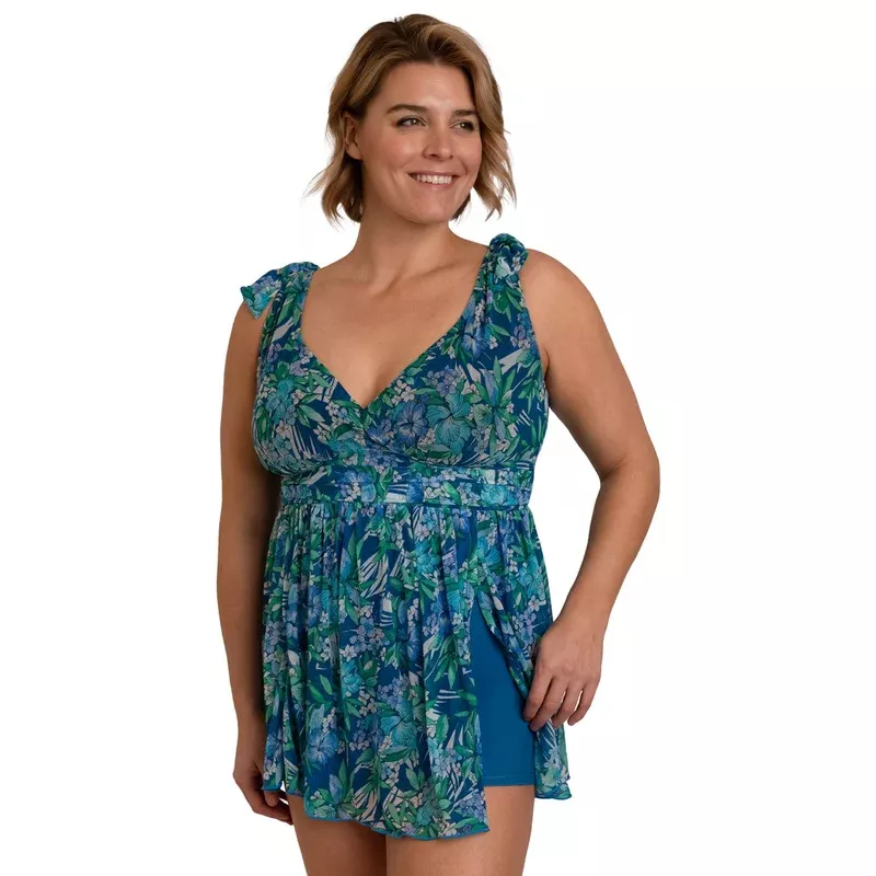 Fit4U Women’s Plus Size Tango Mesh Shoulder Tie Slit Romper