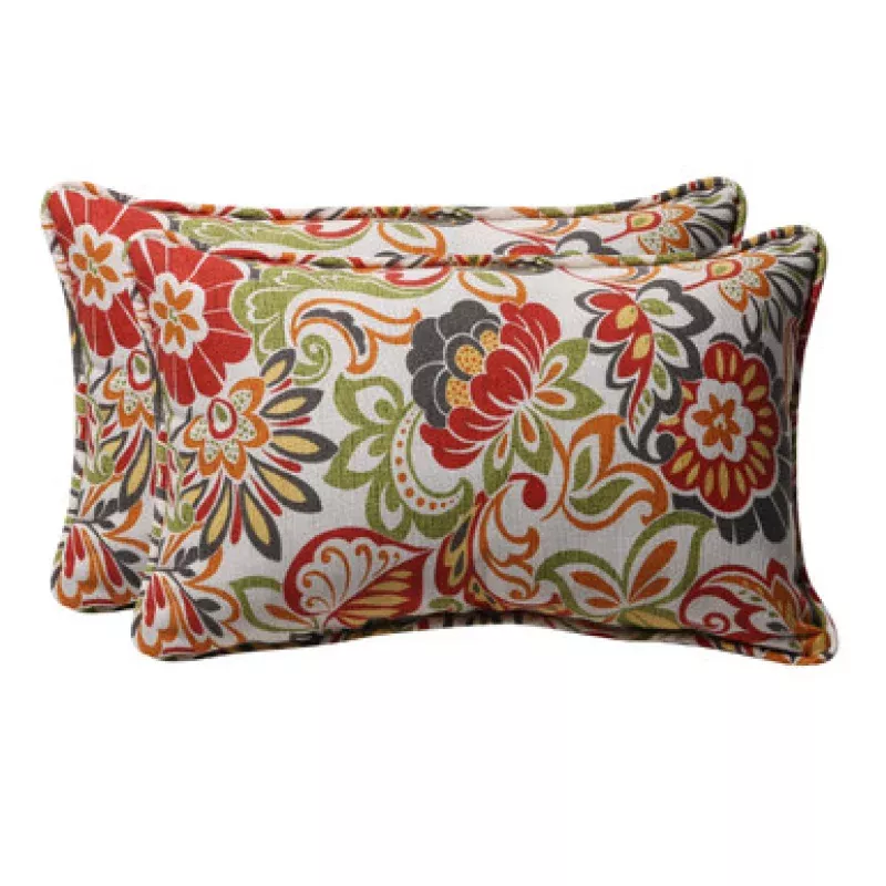 Floral Outdoor Rectangular Throw Pillows – 18.5 – Red & White – Set of 2 | Pool Central