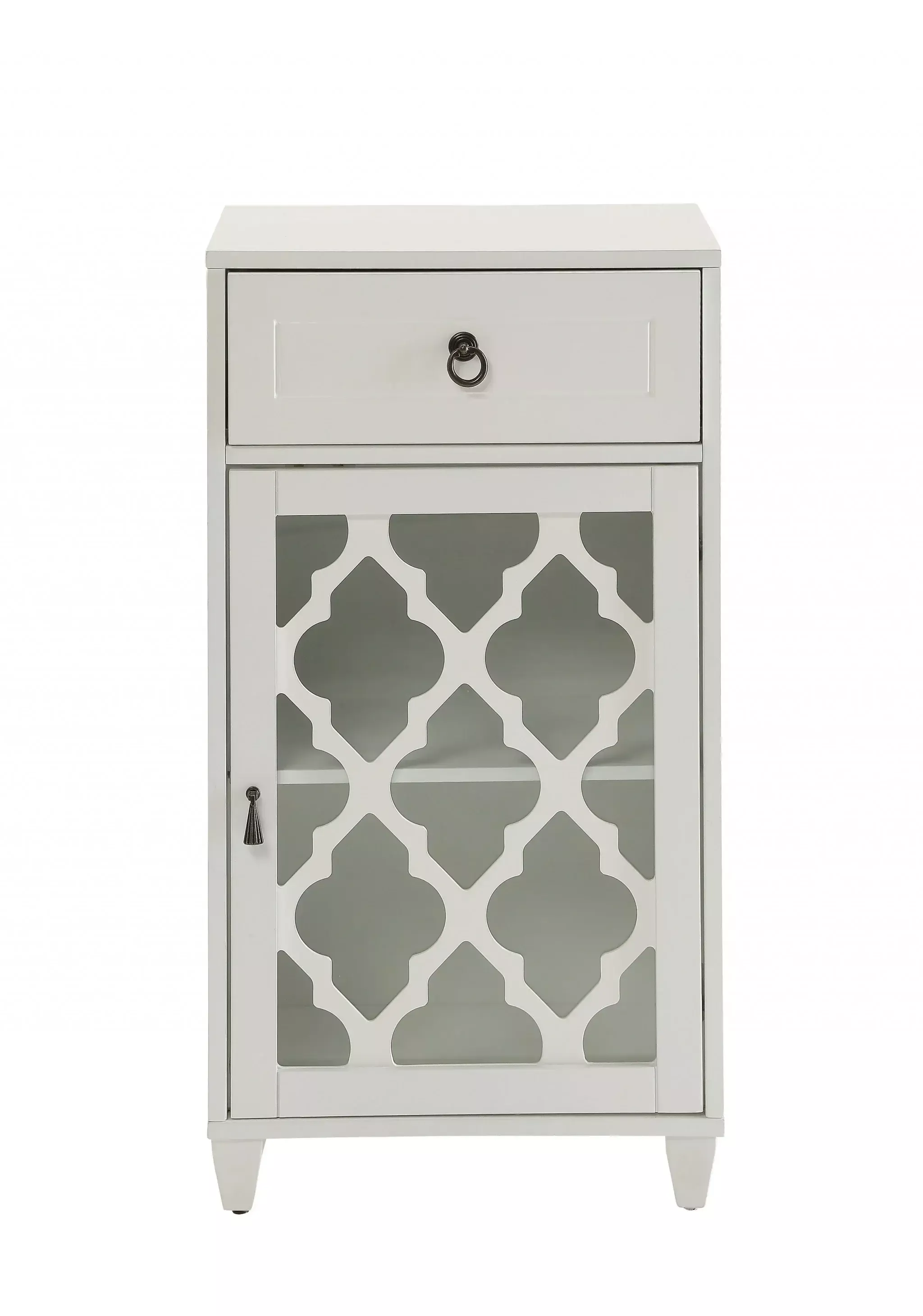Fret Work Design Glass Door White Cabinet
