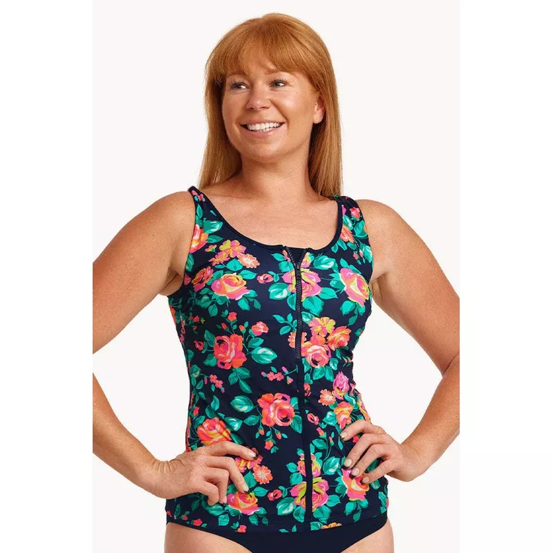 Full Bloom DD/E Cup Zip Front Tankini Separate