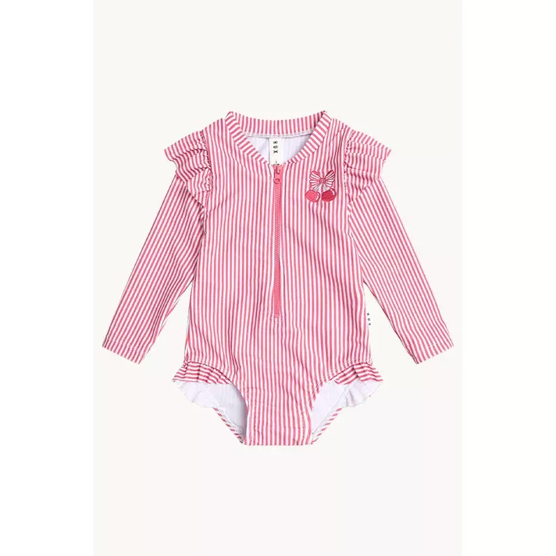 Girls Cherry Pie Stripe Frill Sunsuit