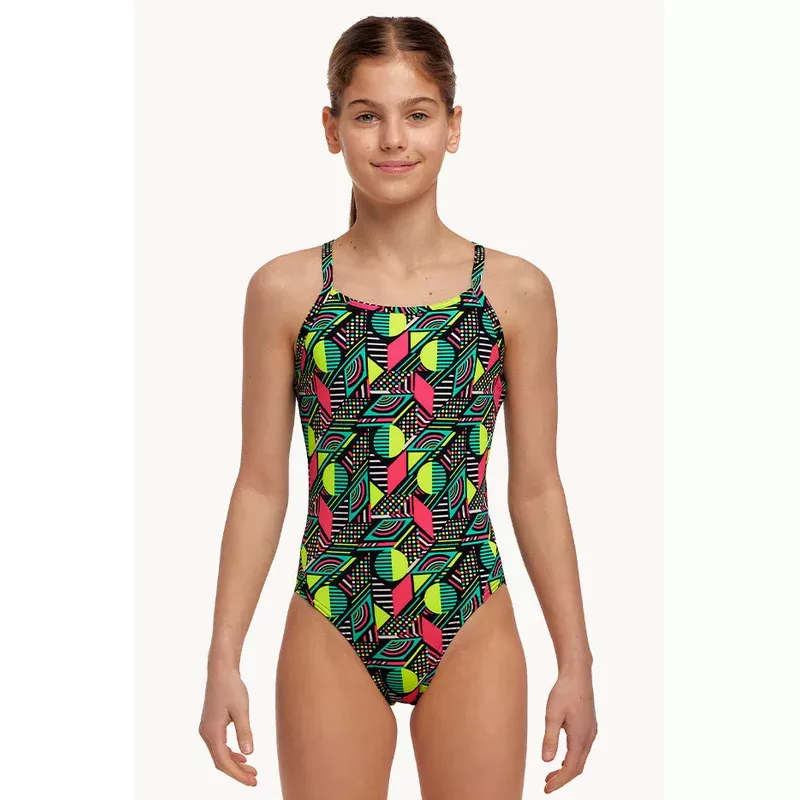 Girls Dot Matrix Diamond Back One Piece