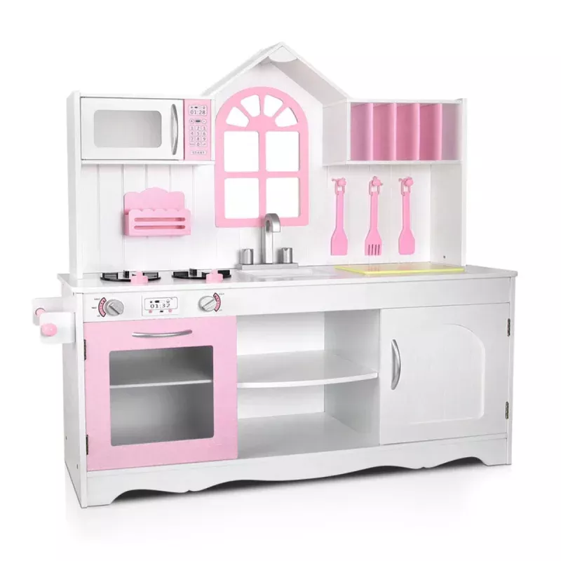 Keezi White And Pink Kids Large Kitchen