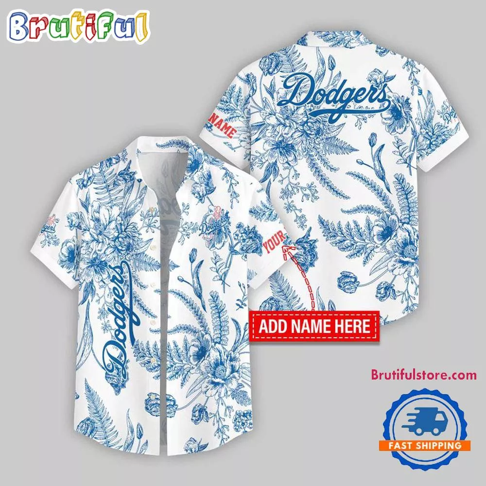 Los Angeles Dodgers LeafFlower Pattern Personalized Name Hawaii Shirt