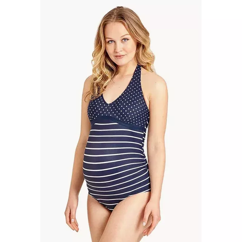 Maternity Stripe Halter One Piece