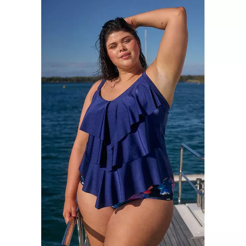 Metallic Tiered Frill Tankini Separate