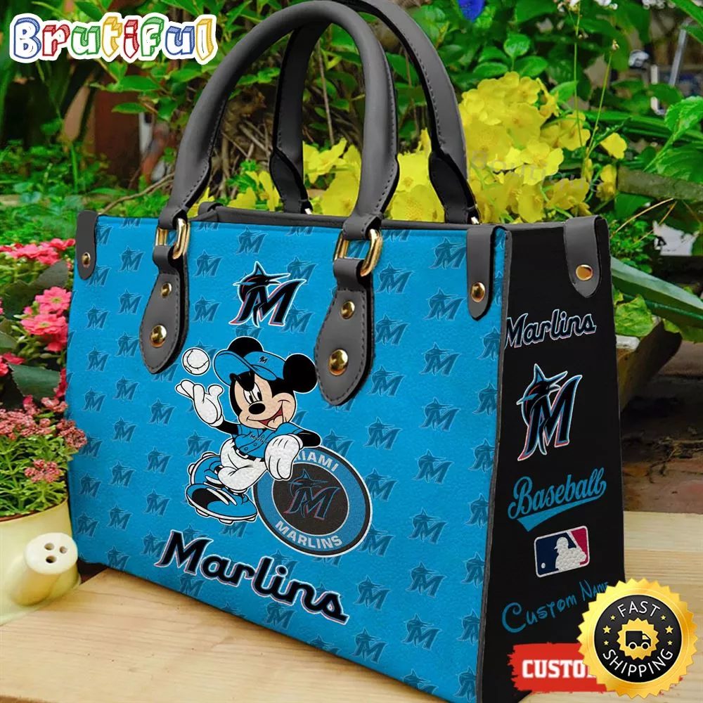 Miami Marlins Mickey Women Leather Hand Bag