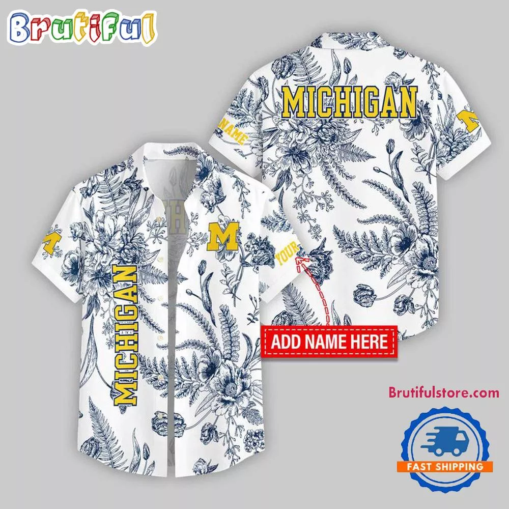Michigan Wolverines LeafFlower Pattern Personalized Name Hawaii Shirt