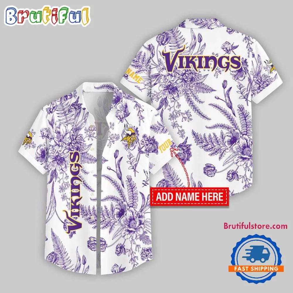 Minnesota Vikings LeafFlower Pattern Personalized Name Hawaii Shirt