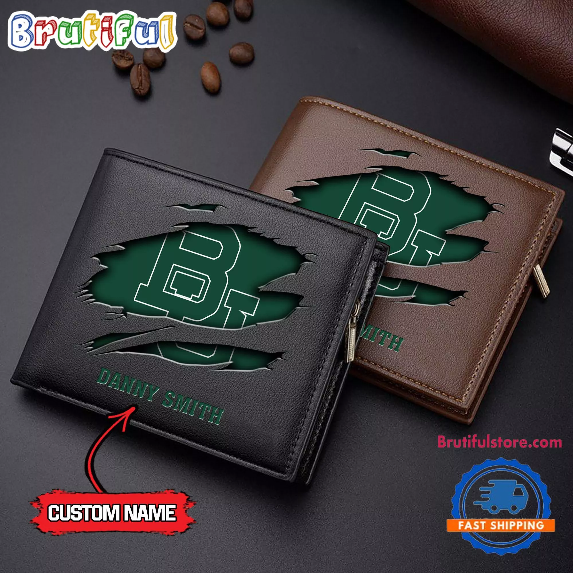 NCAA Baylor Bears Sporty Custom Men’s Leather Wallet