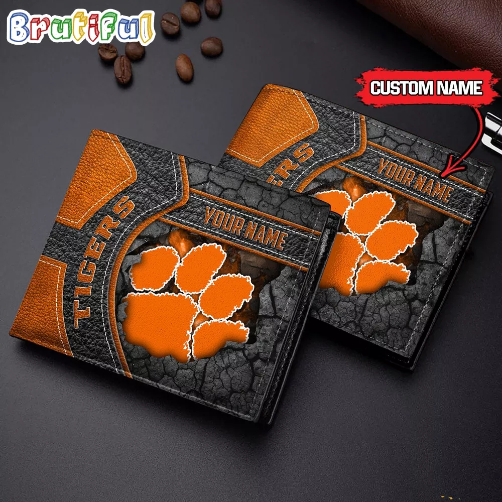 NCAA Clemson Tigers Custom Name Men’s Leather Wallet