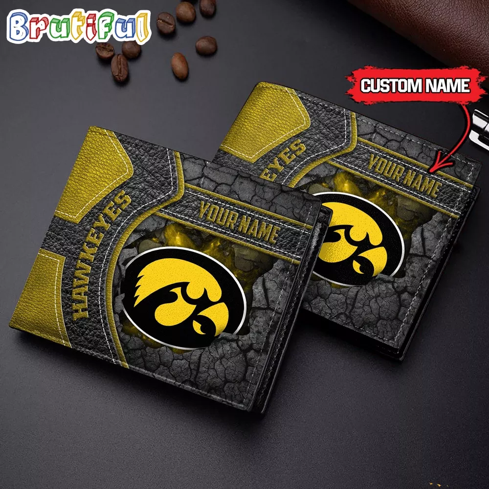 NCAA Iowa Hawkeyes Custom Name Men’s Leather Wallet