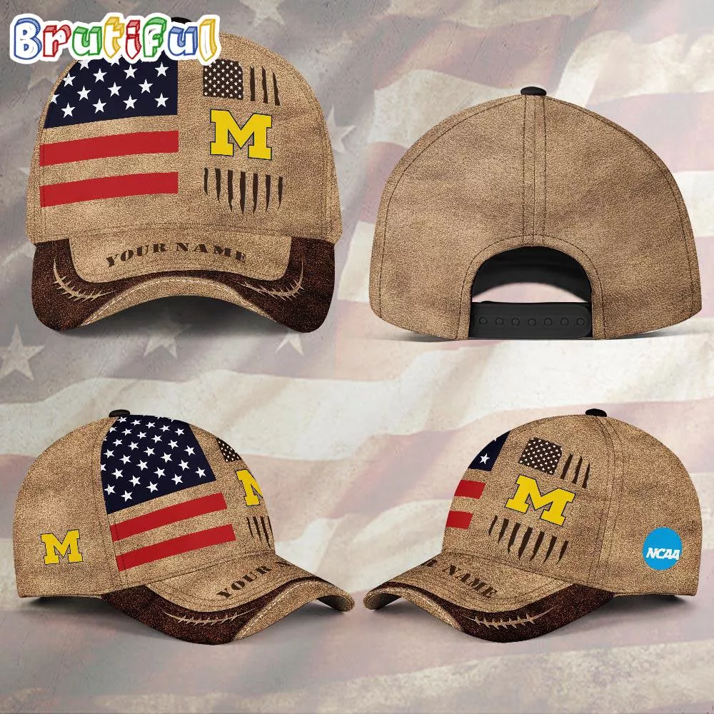 NCAA Michigan Wolverines Sport Team Pesonalized American Flag Baseball Cap