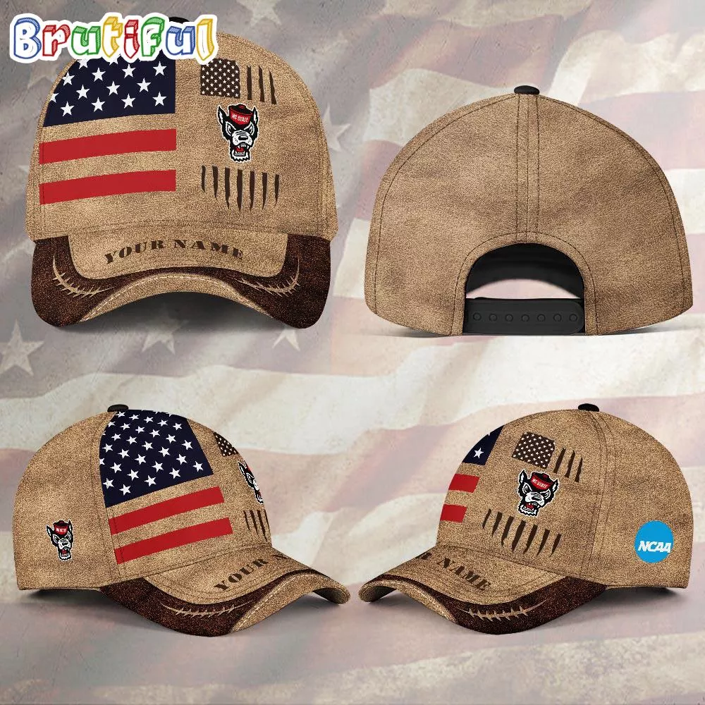 NCAA NC State Wolfpack Sport Team Pesonalized American Flag Baseball Cap