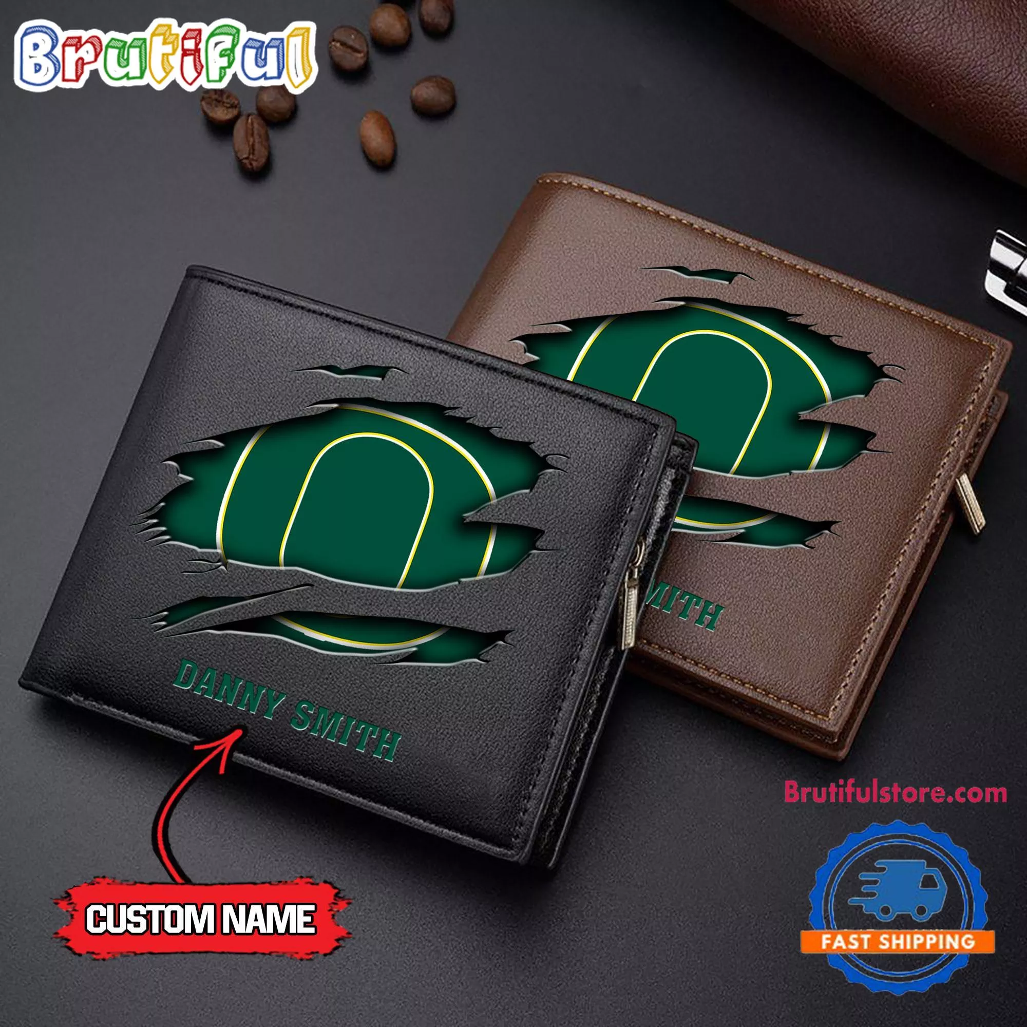 NCAA Oregon Ducks Sporty Custom Men’s Leather Wallet