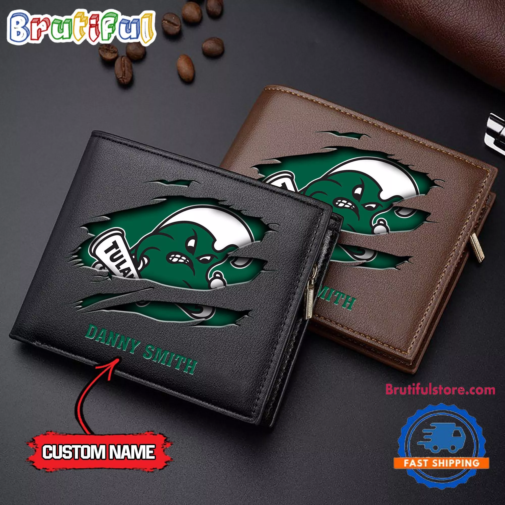 NCAA Tulane Green Wave Sporty Custom Men’s Leather Wallet