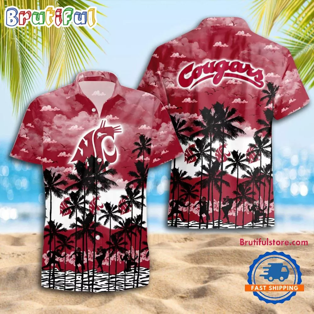 NCAA Washington State Cougars Palm Tree Hawaiian Shirt