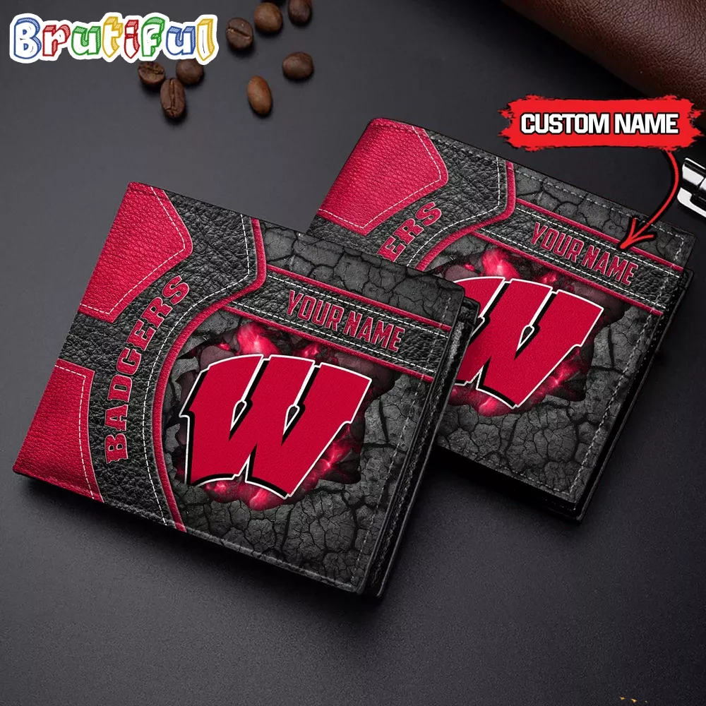 NCAA Wisconsin Badgers Custom Name Men’s Leather Wallet