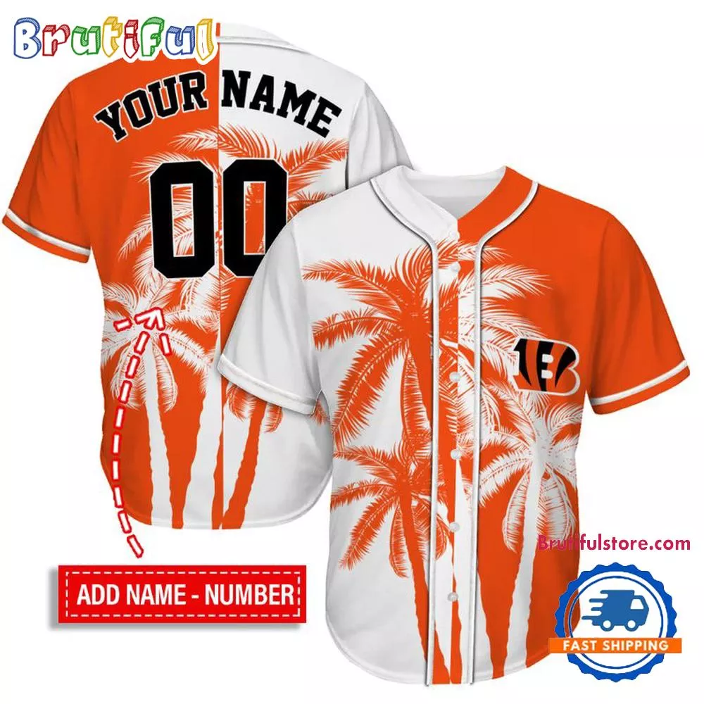 NFL Cincinnati Bengals Palm Trees Pattern Summer Personalized Baseball Jersey