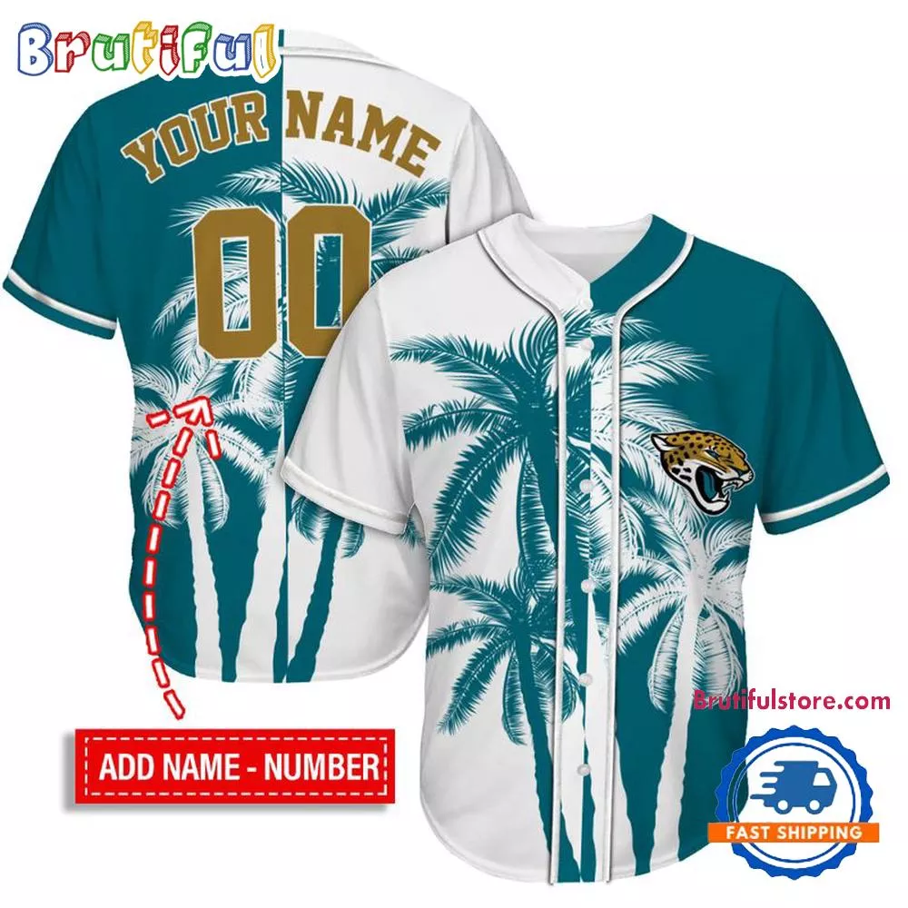 NFL Jacksonville Jaguars Palm Trees Pattern Summer Personalized Baseball Jersey