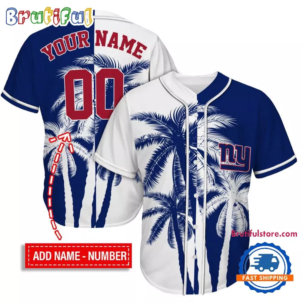 NFL New York Giants Palm Trees Pattern Summer Personalized Baseball Jersey