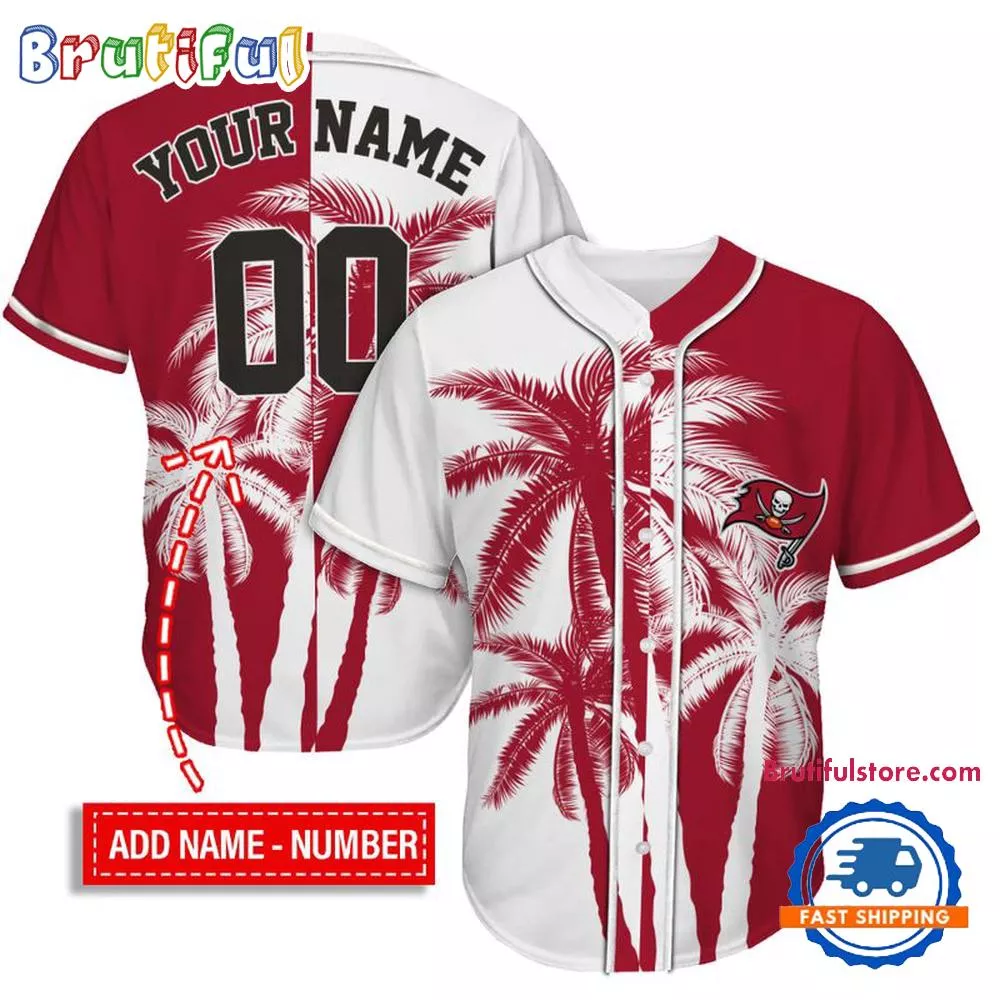 NFL Tampa Bay Buccaneers Palm Trees Pattern Summer Personalized Baseball Jersey