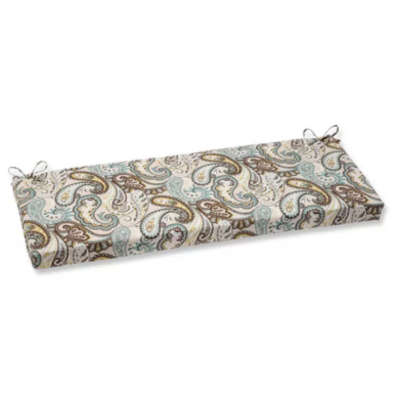 Paisley Outdoor Patio Rectangular Bench Cushion – 45 – Blue & Brown | Pool Central
