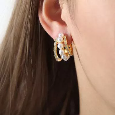 Pearl Titanium Steel C-Hoop Earrings