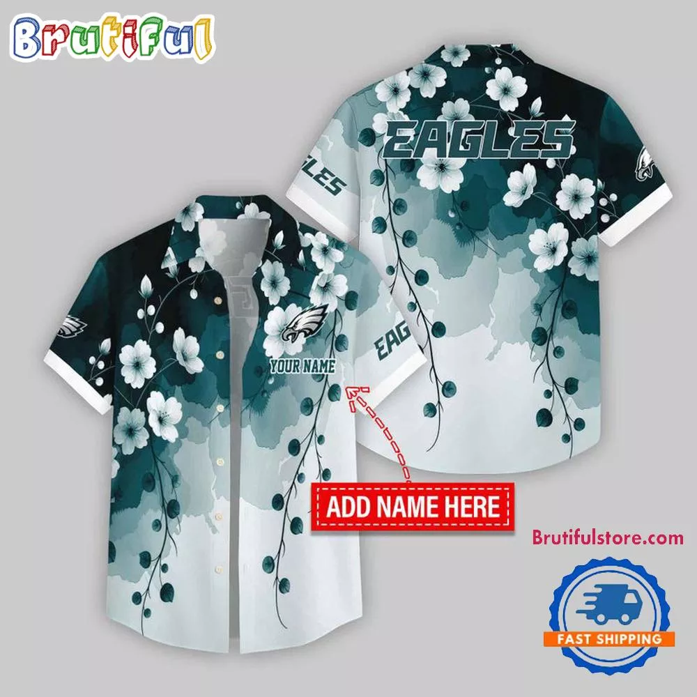 Philadelphia Eagles Flower Pattern Trendy Summer Button Hawaii Shirt