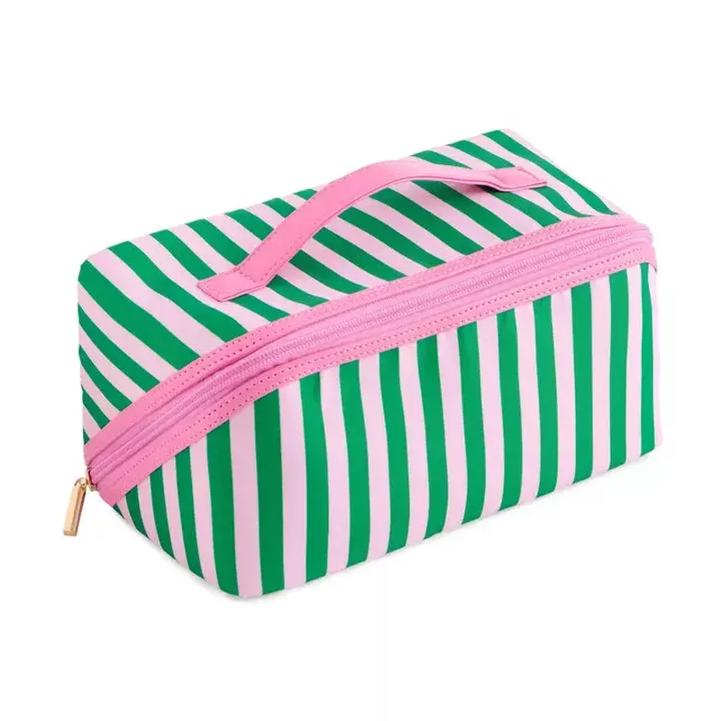 PINK GREEN STRIPE POUCH