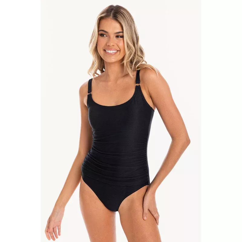 Plain Textured Scoop Neck One Piece