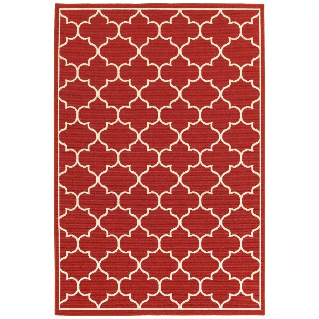 Red and Ivory Indoor Outdoor Area Rug