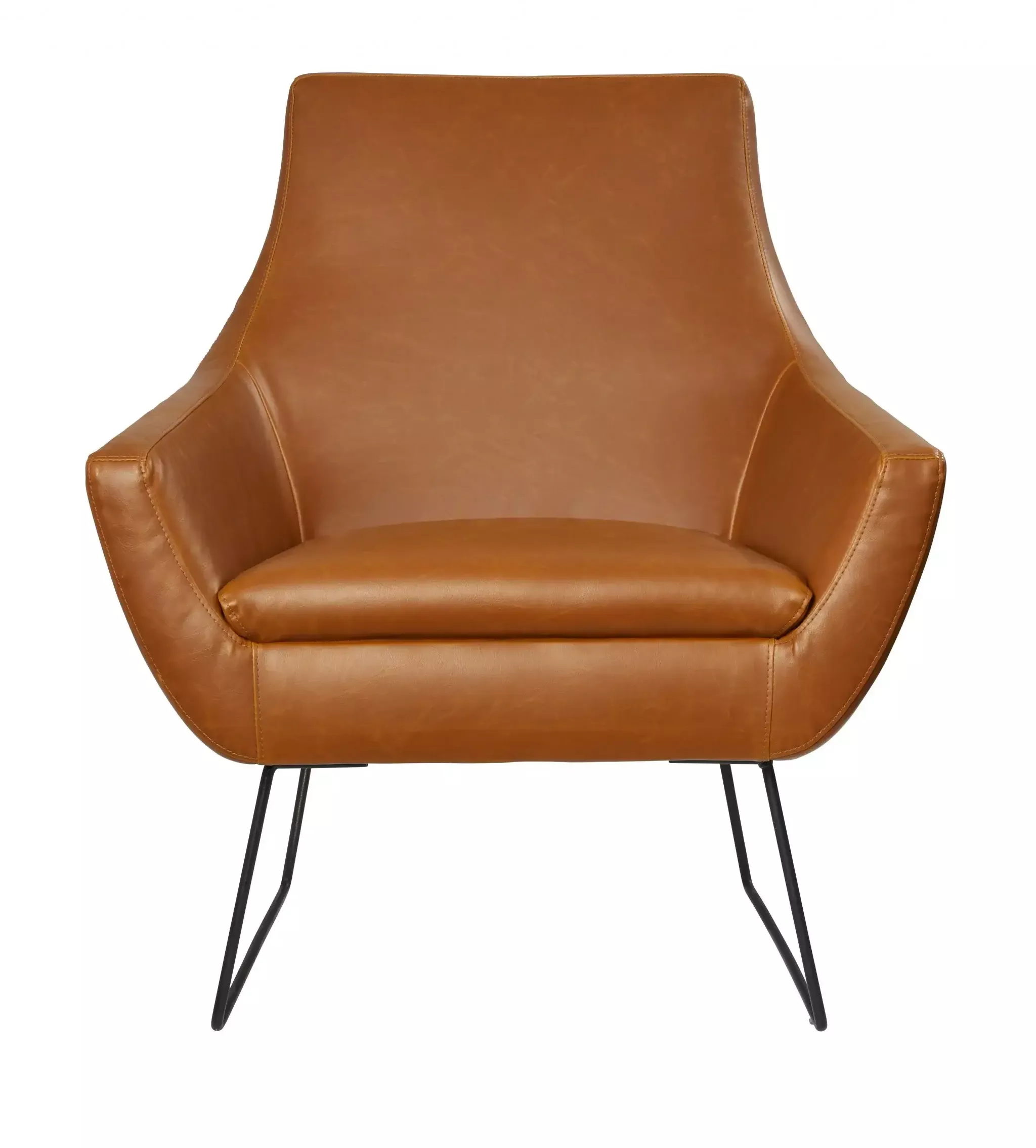 Retro Mod Distressed Camel Faux Leather Arm Chair