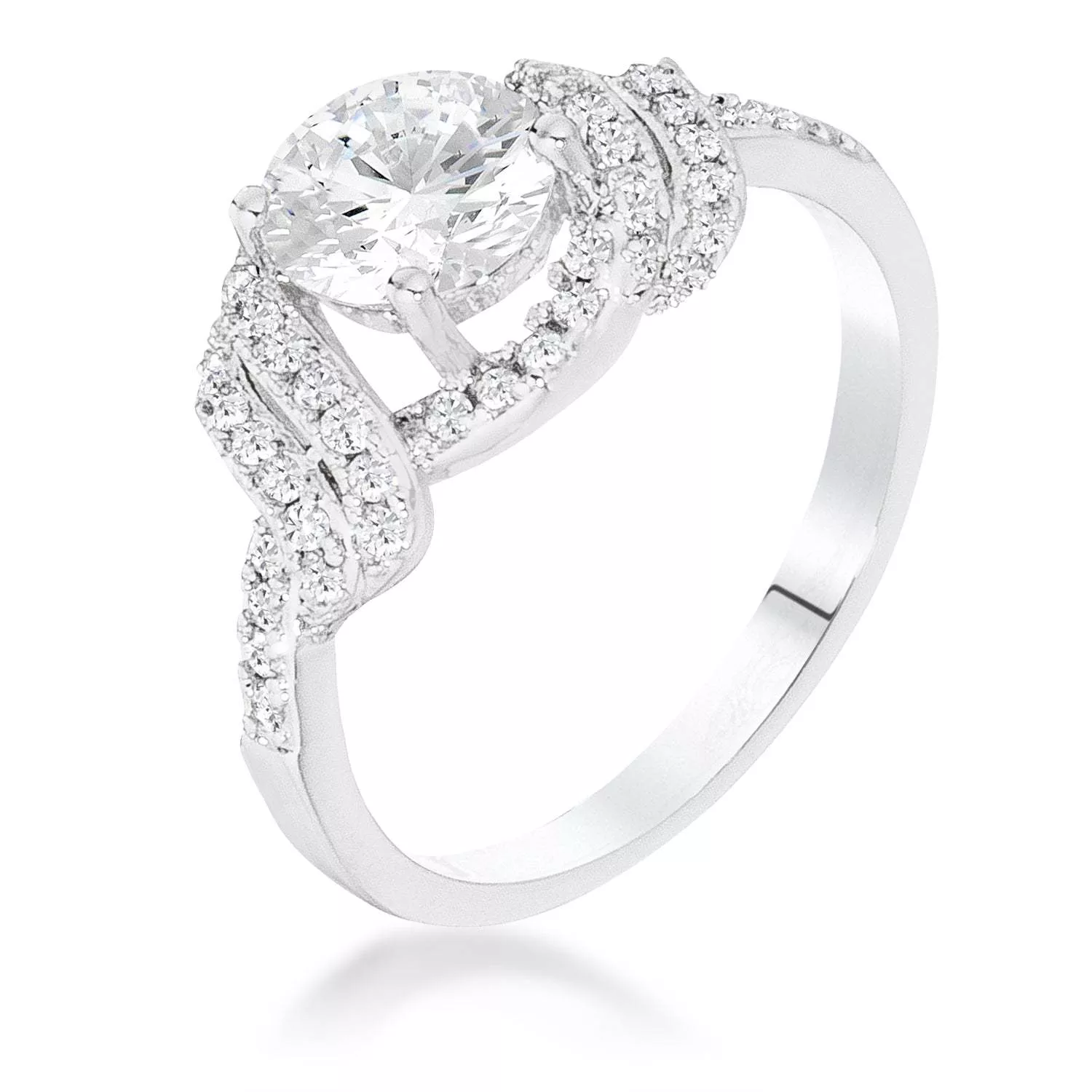 Rhodium Clear CZ Round Parallel Pace Twist Ring