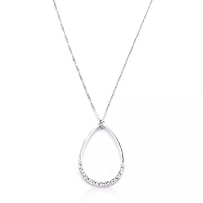 Rhodium Plated Crystal Teardrop Necklace