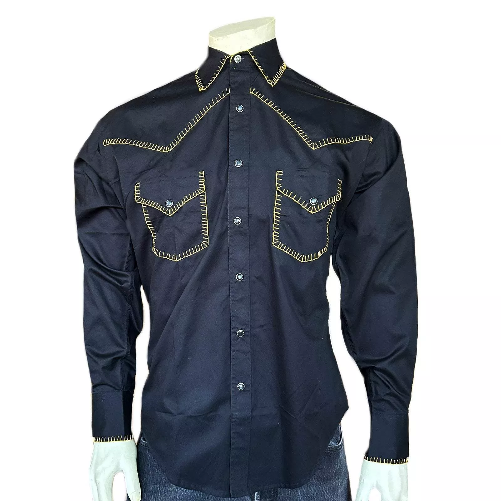 Rockmount Clothing Men’s Black Denim Blanket Stitch Western Shirt