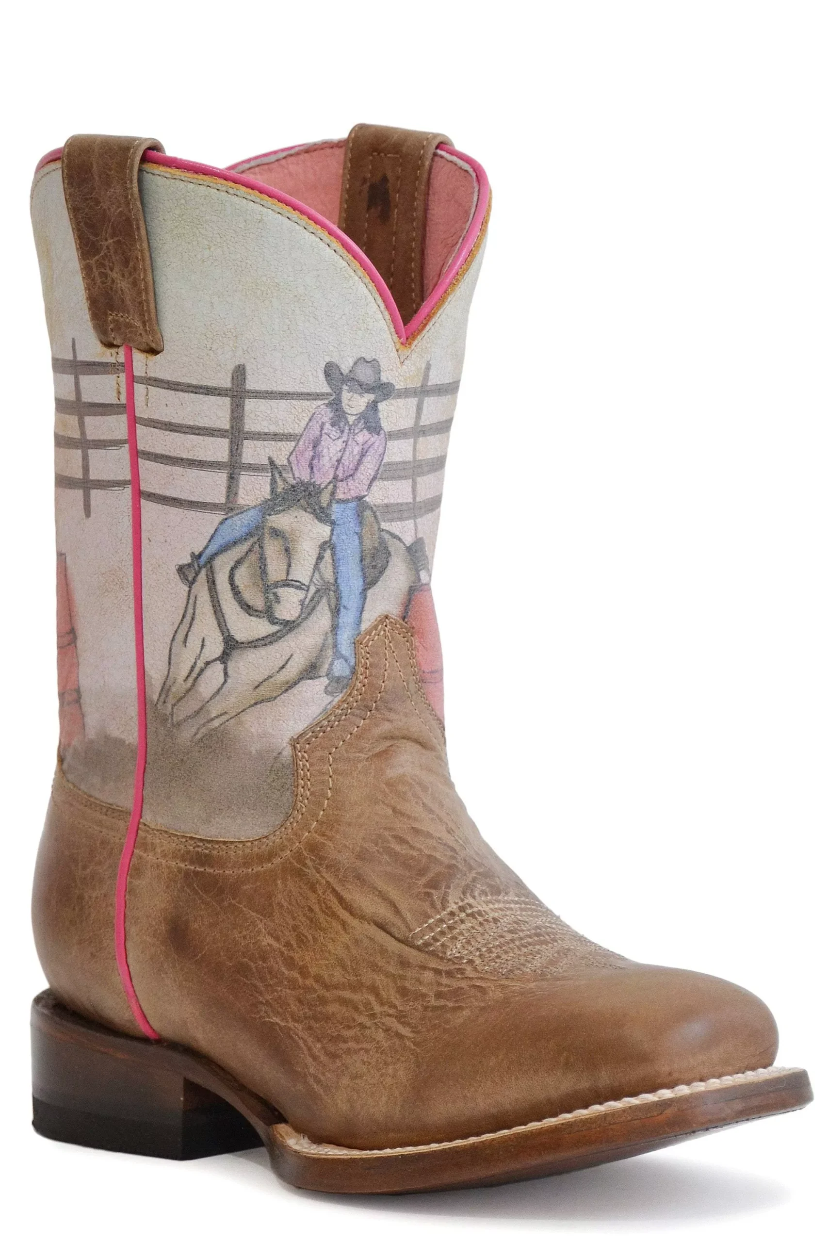 Roper Big Girls Burnish Brown Leather Vamp Boot