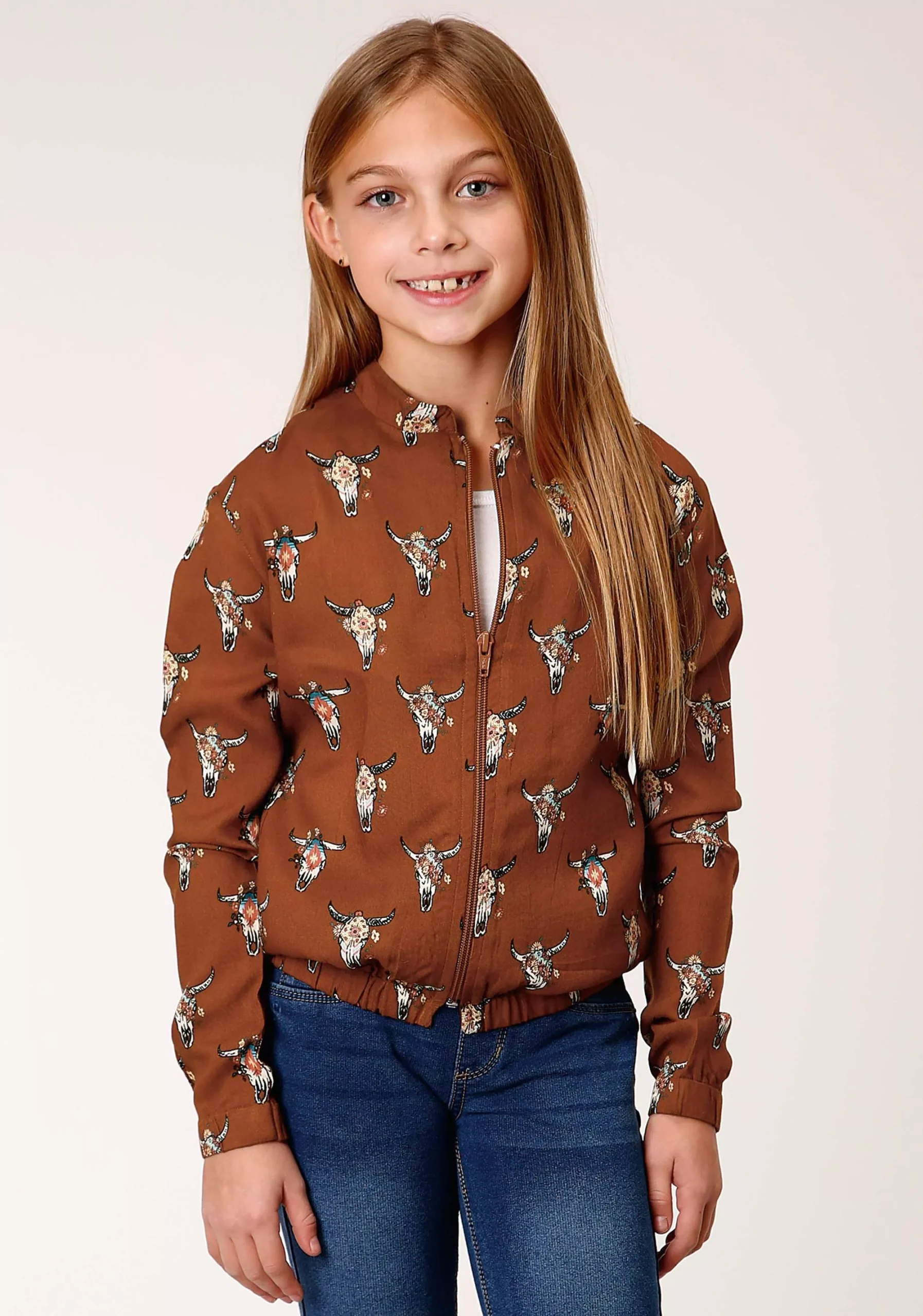 Roper Girls Cowskulls Print Bomber Style Jacket