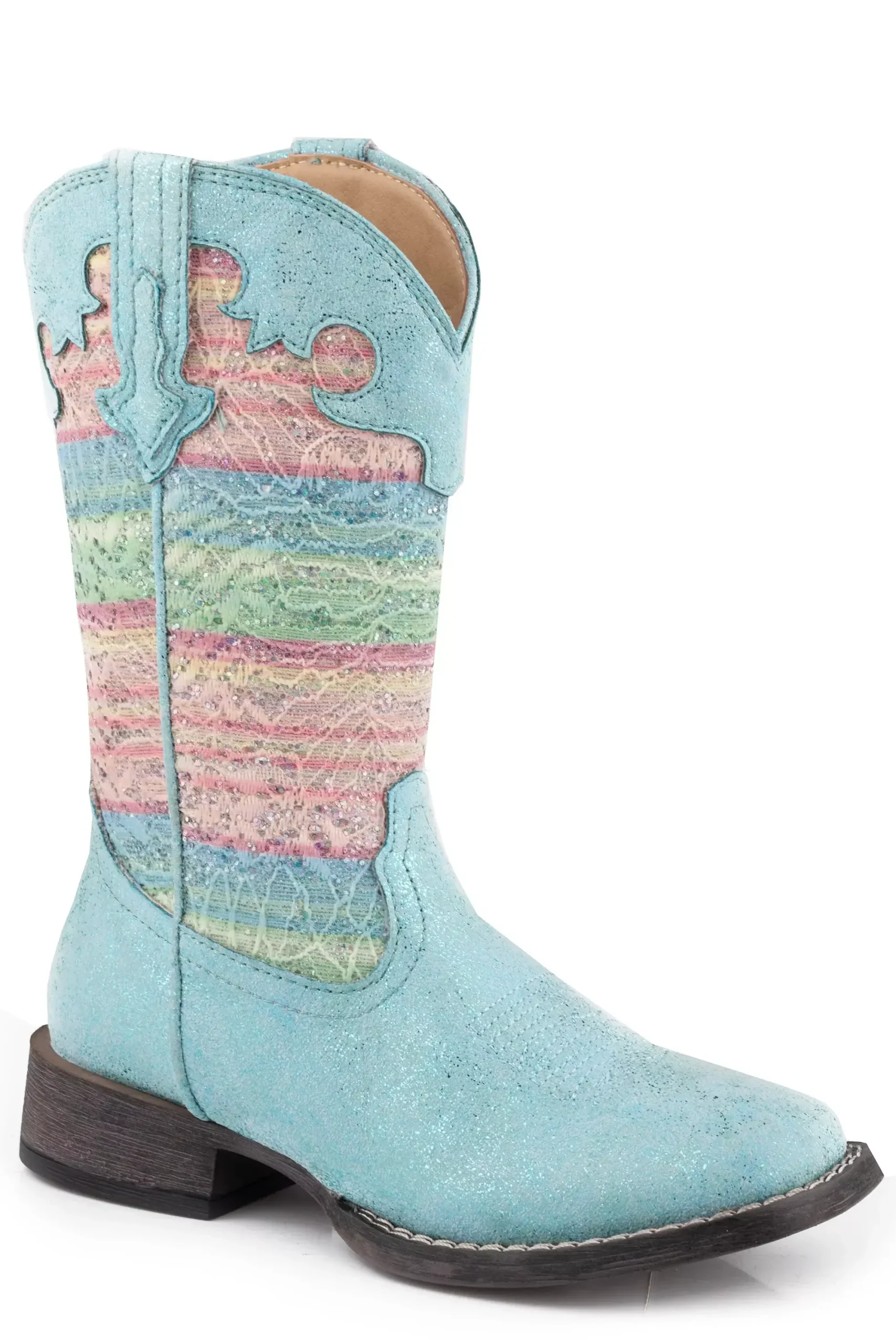Roper Kids Girls Glitter Lace Square Toe Casual Boots Mid Calf