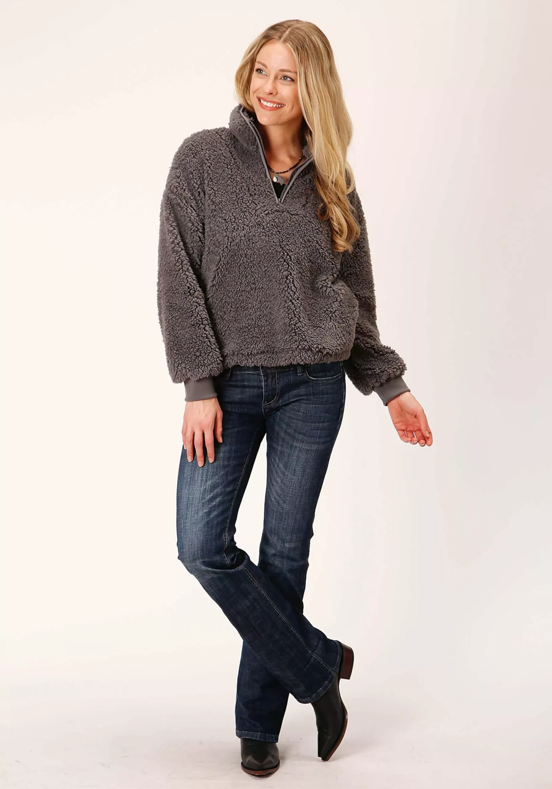 Roper WOMENS CHARCOAL POLAR FLEECE PULLOVER