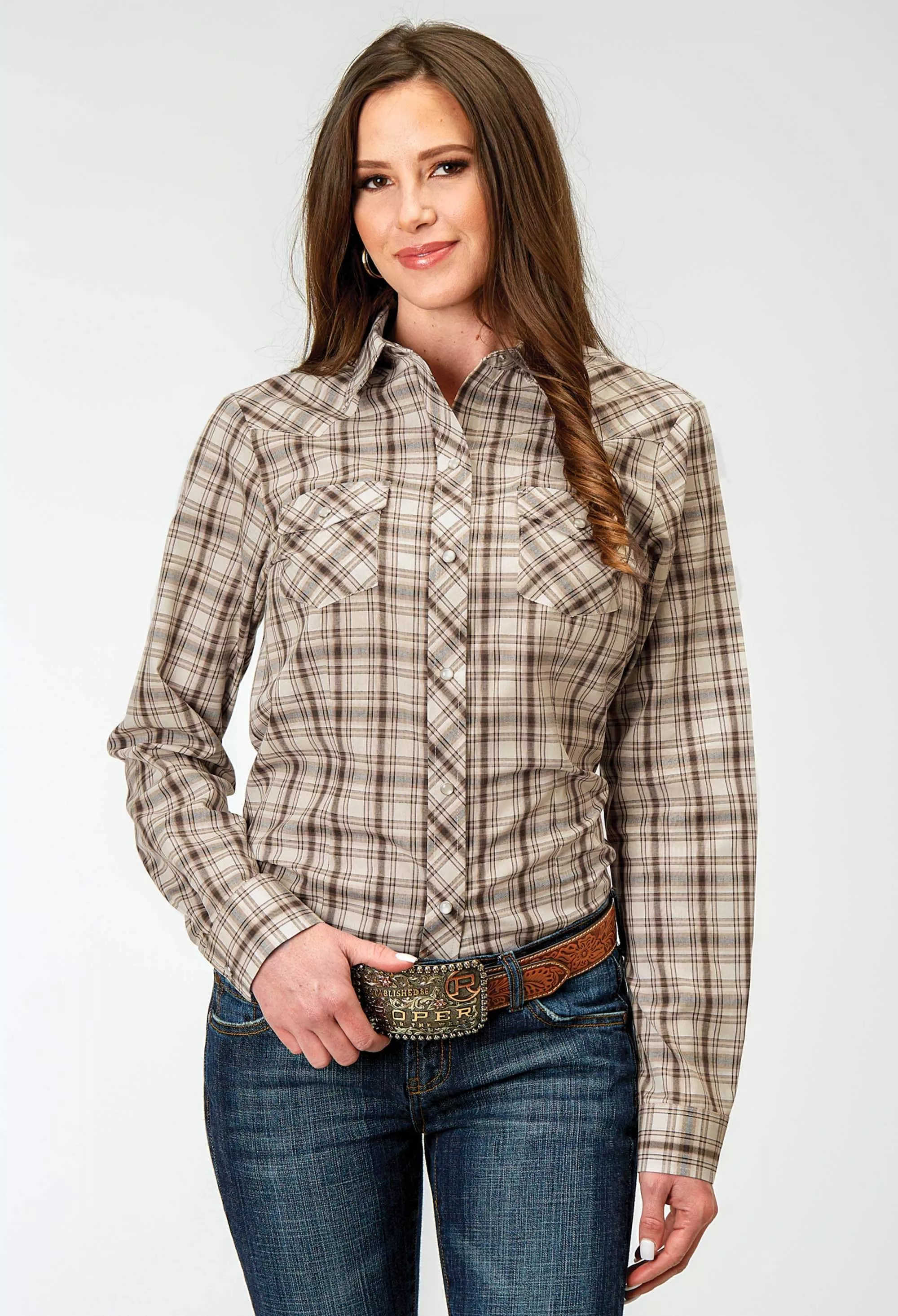 Roper Womens Long Sleeve Snap Desert Plaid Western Shirt