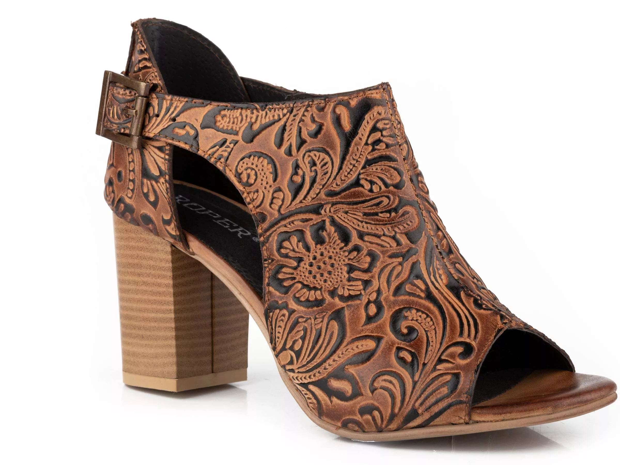 Roper Womens Vintage Brown Embossed Leather