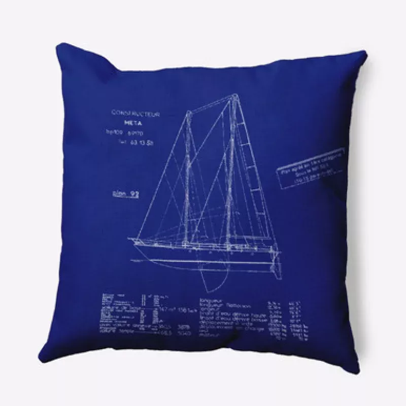 Sail Plan Outdoor Throw Pillow – 18 – Blue & White | Pool Central