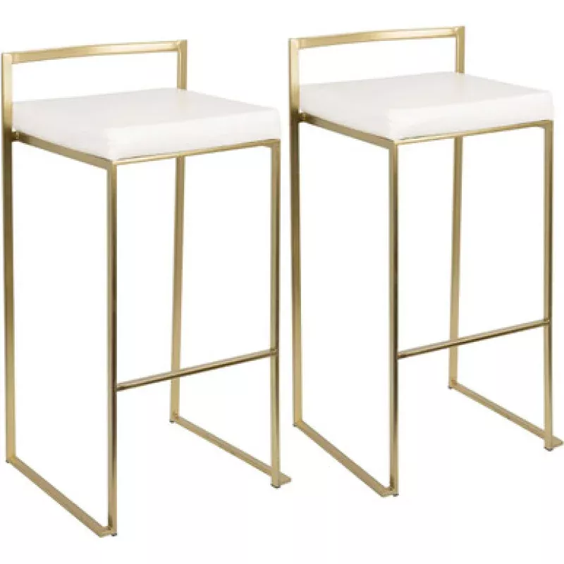 Set of 2 Gold & White Contemporary Stackable Barstools 34 | Pool Central