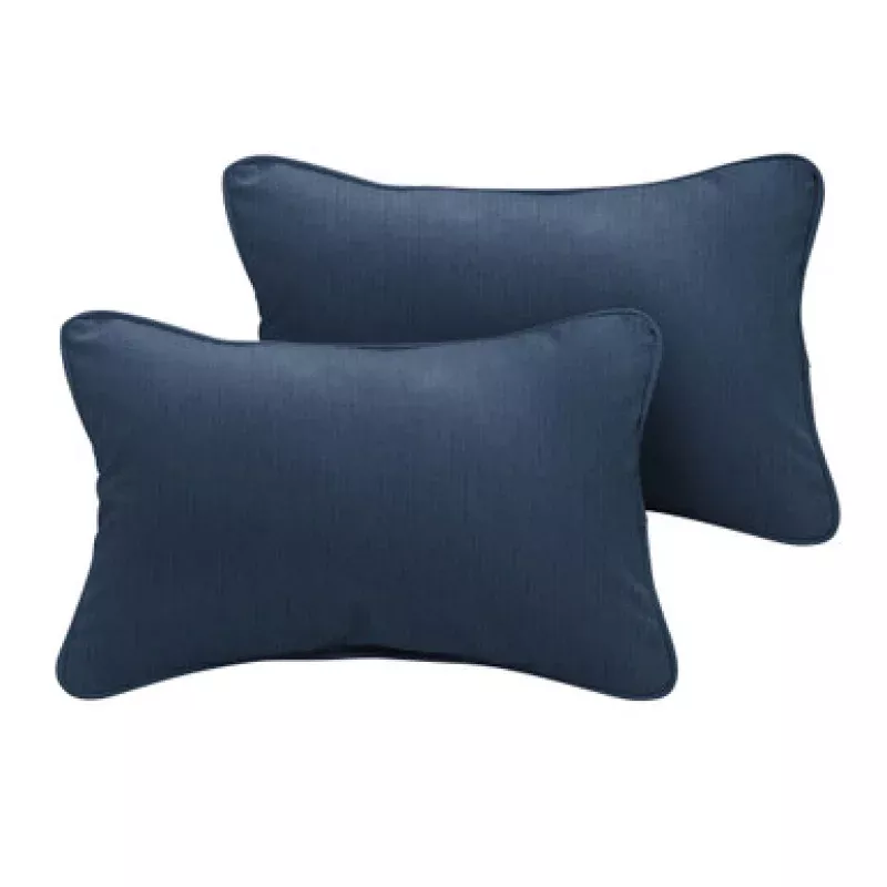 Set of 2 Sunbrella Indigo Blue Corded Rectangular Indoor/Outdoor Lumbar Throw Pillows, 20 | Pool Central