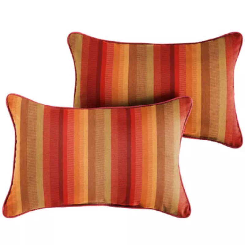 Set of 2 Sunbrella Sunset Stripes Rectangular Outdoor Lumbar Throw Pillows, 18 | Pool Central