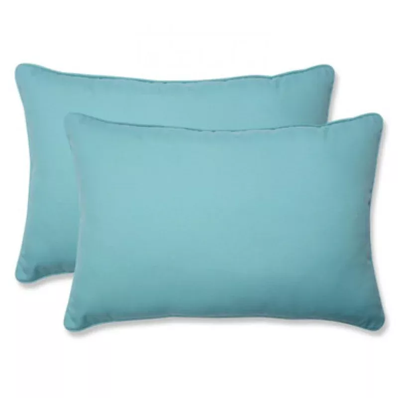 Set of 2 Teal Blue Solid UV Resistant Patio Over Sized Rectangular Throw Pillows 24.5 | Pool Central