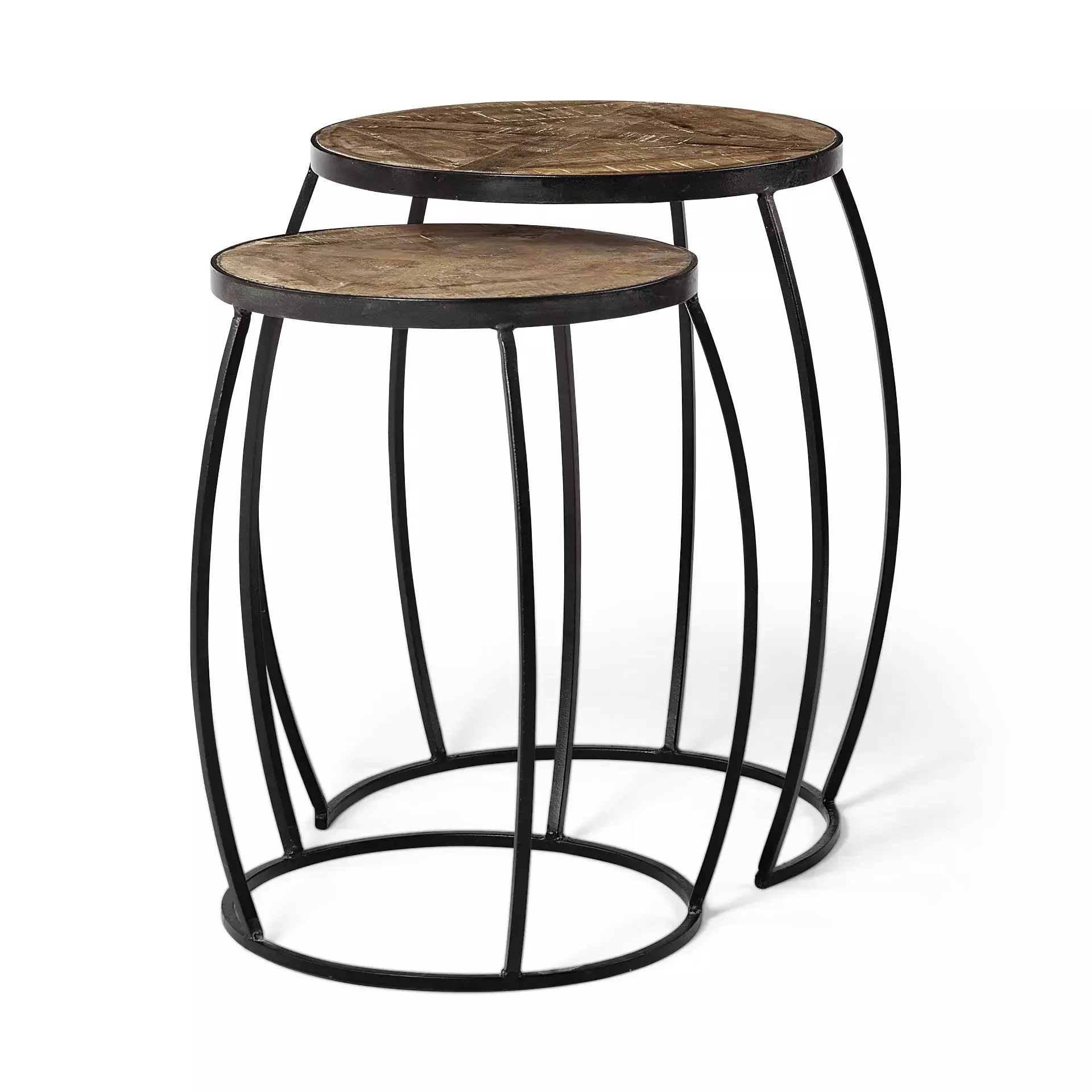 Set of Two 26" Black And Brown Solid Wood Round End Table